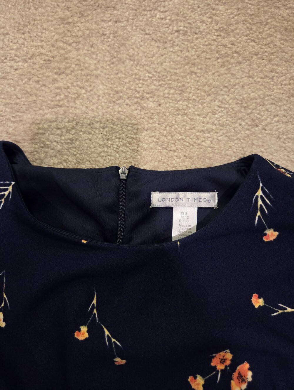 Navy Floral Fit & Flare Dress with Yellow Orange Blooms - Picture 4 of 5